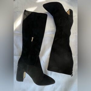 SAM EDELMAN Black Suede Tall Boots EXCELLENT CONDITION Side Zip High Heel Sz 9.5